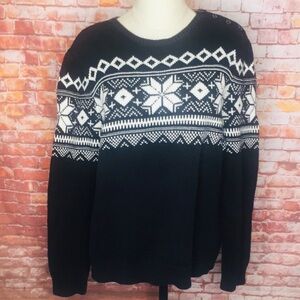 Vintage Chaps Black and White Fair Isle Pullover Crewneck Sweater